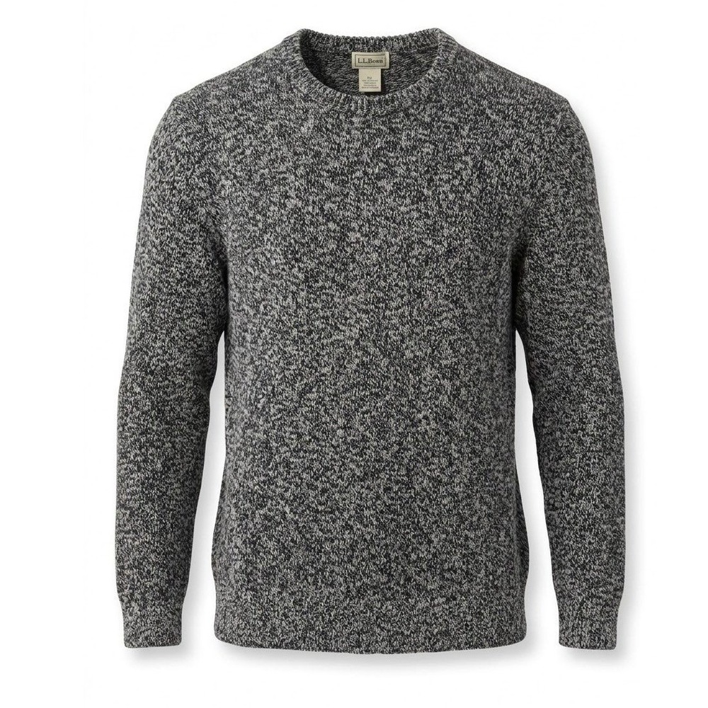 LL Bean Mens Marled Cotton Casual Crewneck Grandpa Sweater Charcoal Black L